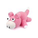 KIVA Handmade Crochet Creative Pink Lying Hippo Plush Toy | Soft & Healing Knitted Pet Doll for Desktop Decoration