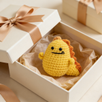 Adorable Yellow Dinosaur Plush - Handmade Crochet Animal Decor, Perfect Gift